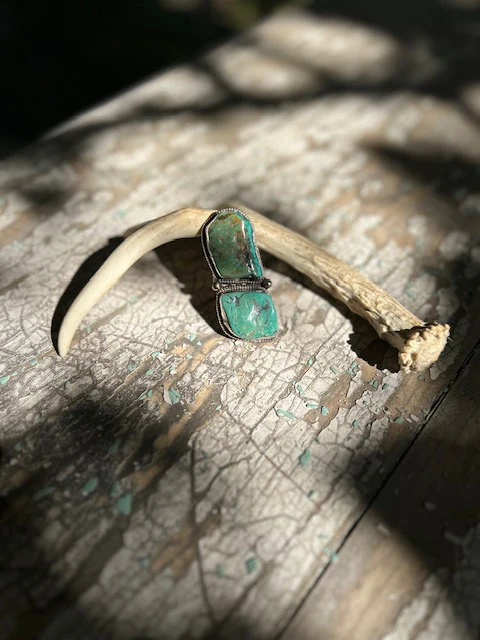 Adjustable Double Stone Turquoise Ring