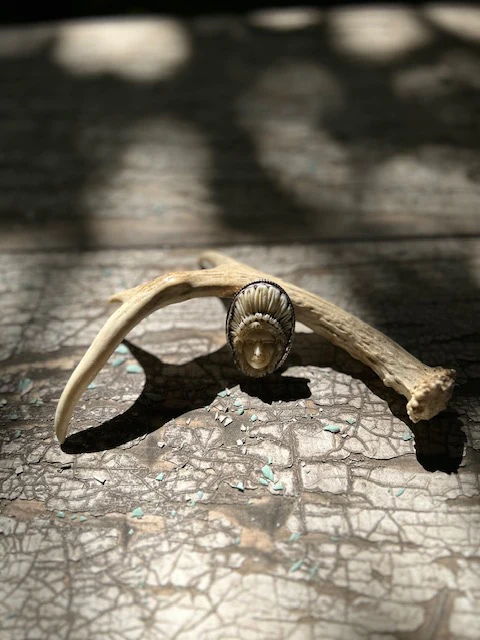 Indian Chief Adjustable Carved Bone Ring