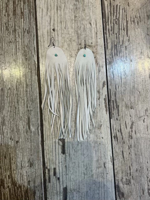 White Cowhide Feather Earrings