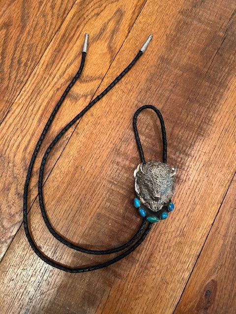 Silver Buffalo W/ Turquoise Stones Bolo Tie
