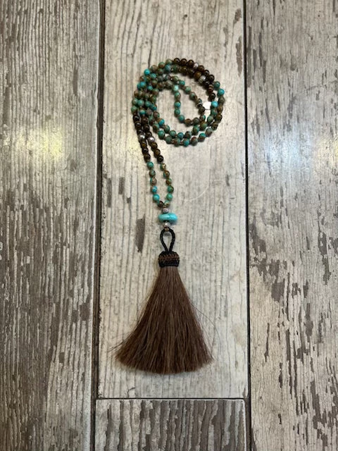 Turquoise and Sterling Silver Horse Hair Necklace