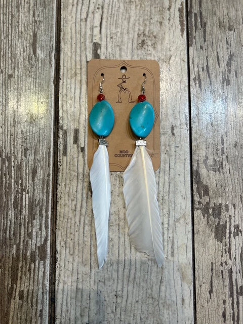 Turquoise Feather Earrings