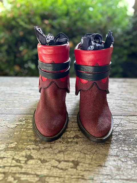 Canty Boots - Custom Burgundy Stingray w/ Red Tops (Size 7b)