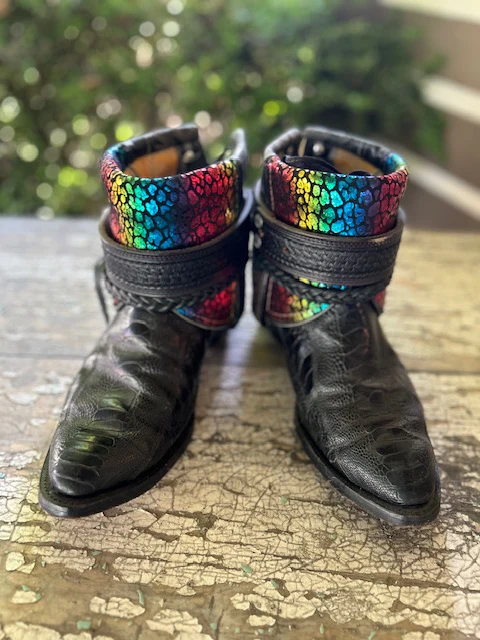 Canty Boots - Black Anteater w/ Metallic Leopard (Size 10.5)