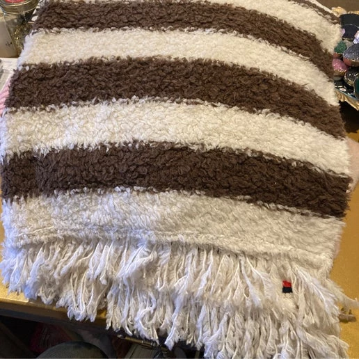 Kule Striped Brown & Cream Scarf w/ Fringe