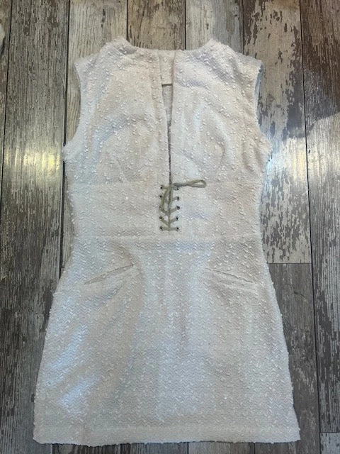 Cream Boucle Sequin Lace Up Tunic dress