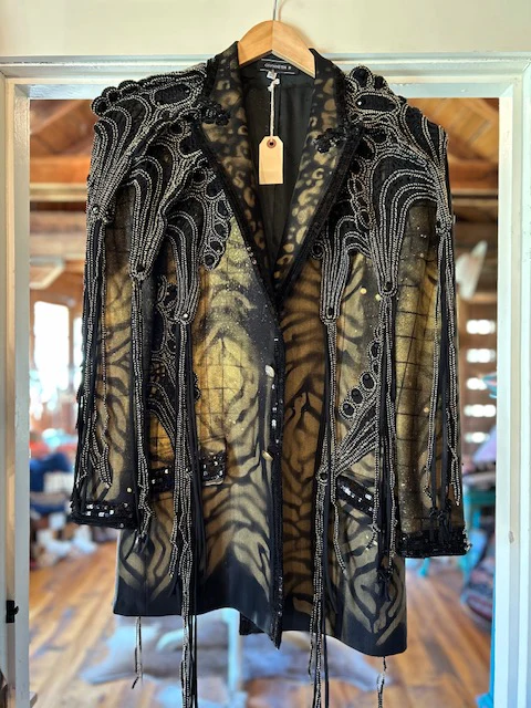 Men's Black & Tan Merman Blazer W/ Fringe Rhinestones (Size Large)