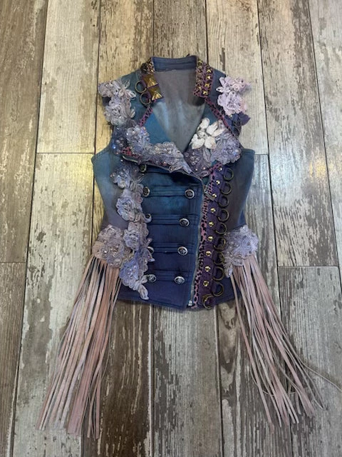 Stretch Denim Vest with Pink Lace (Size Small)