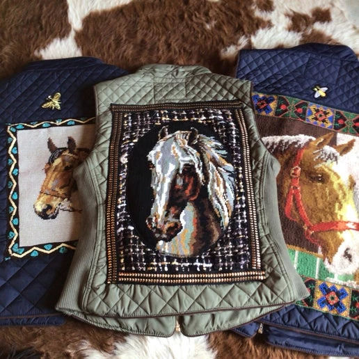 Navy and Green Equestrian Puffer Vest