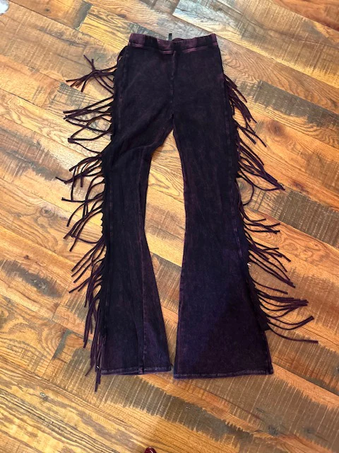 Burgundy Fringe Yoga Pants