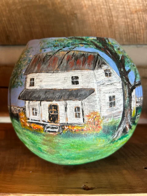 Country Home & Barn Painted Gourd Bowl