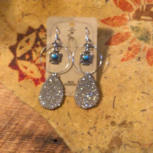 Silver Hoop Thunderbird Rhinestone Earrings