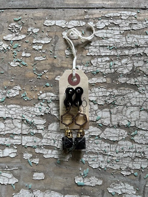 Glynneth B. Black and Gold Skull Earrings #112